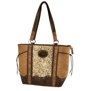 Justin Women's Western Tote Lace Conceal Carry Shoulder Handbag Purse Tan Brown